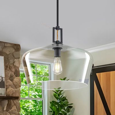 1-Light 18In.W Modern Clear Glass Dome Pendant Light