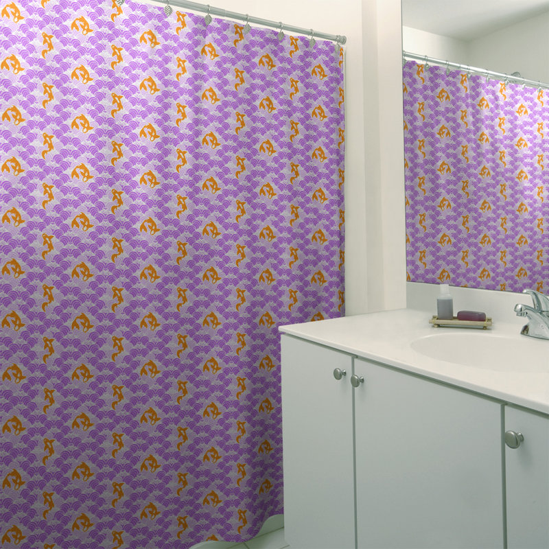 Rideau à Sower unique à motif de poissons et de vagues koi, Mauve