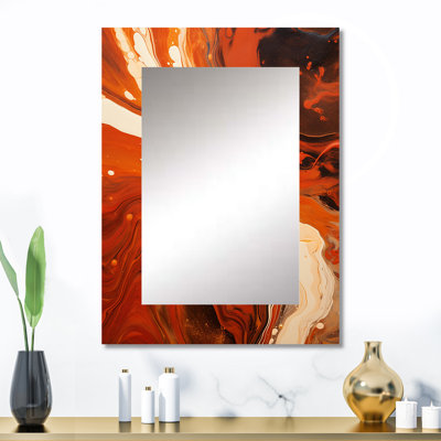 Molten Muse Fiery Flame IV - miroir décoratif à encre liquide, miroir mural orange, impression d'art en métal