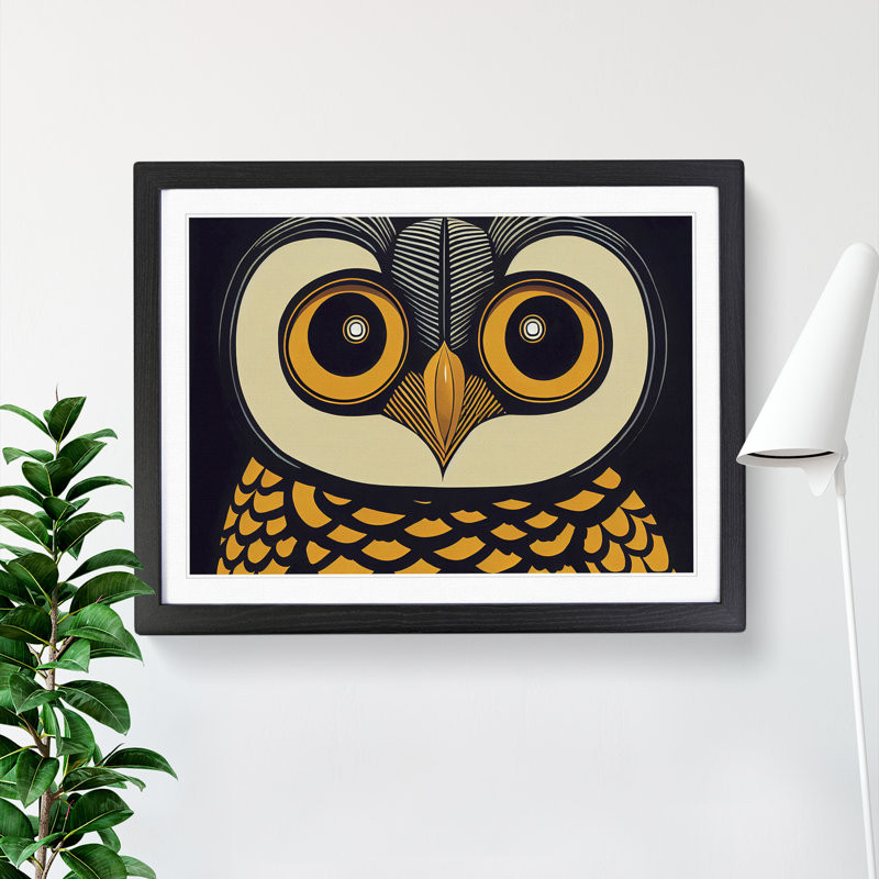 XH1022-6540X Owl Art Vintage Vol.2 Abstract - Single Picture Frame Print, 46cm H x 64cm W, Black