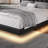 Floating Bed Frame with Smart LED Lights, Faux Leather Upholstered Platform Bed with Diamond PU Headboard-1552082527-1552082524
