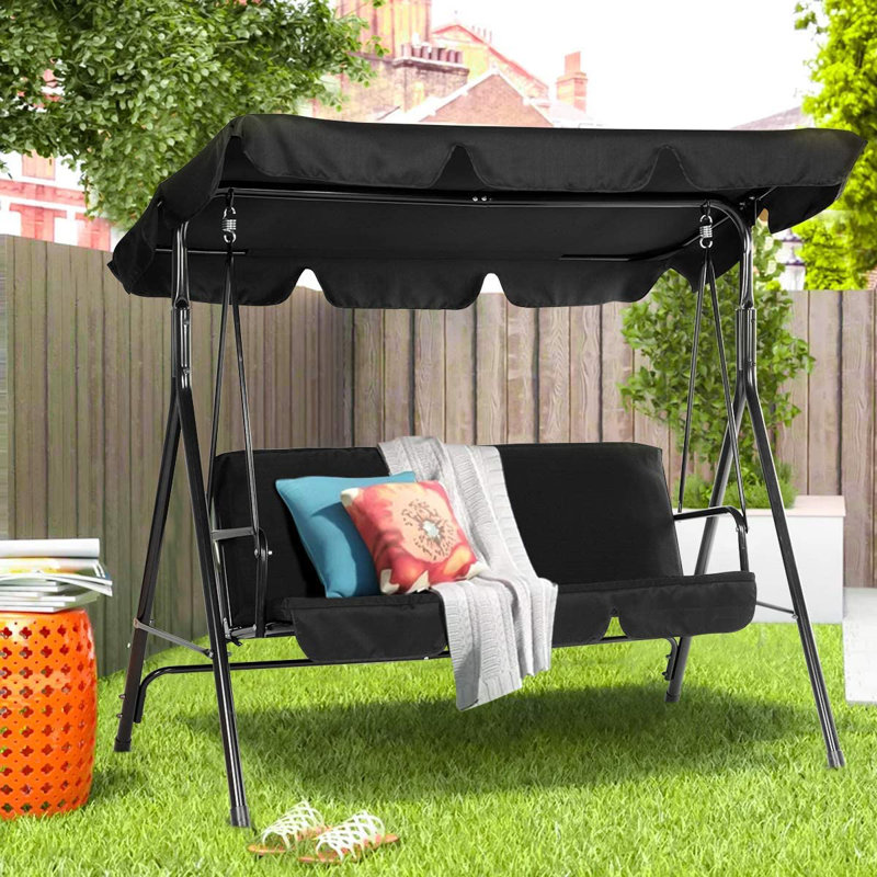 3 Person Porch Swing with Canopy, Black