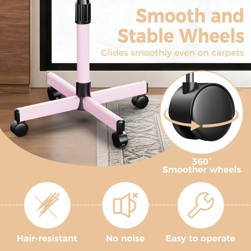 36 po. Plateau de salon sur roulettes rose, chariot à tatouer réglable en hauteur, aluminium, surface facile à nettoyer, mobilité douce, pour les coiffeurs, les Tech Lash, les spas et les particuliers