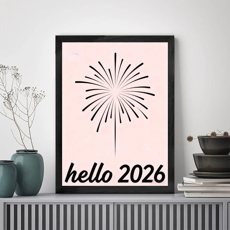 Art encadré noir, bonne année, bonjour 2026, impressions murales de style rétro, H 17 po x l 13 po