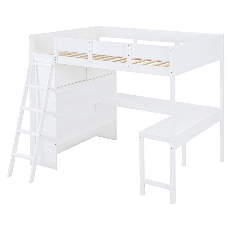 Jennaveve Full Loft Bed with Desk and Bookcase, White