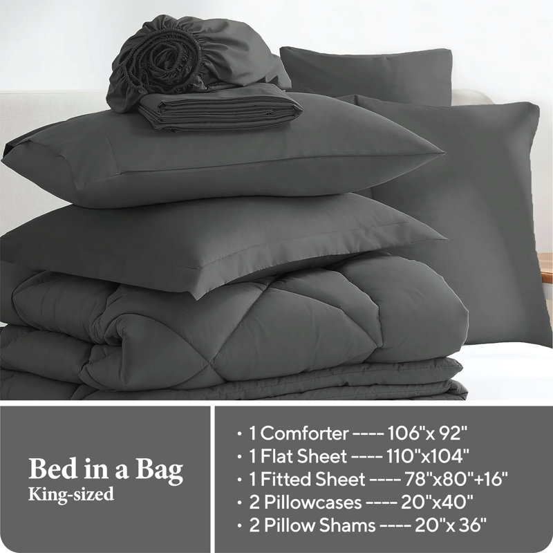 Barnicoat Microfiber Reversible Comforter Set, King Comforter + 2 Pillow Shams, Dark Grey