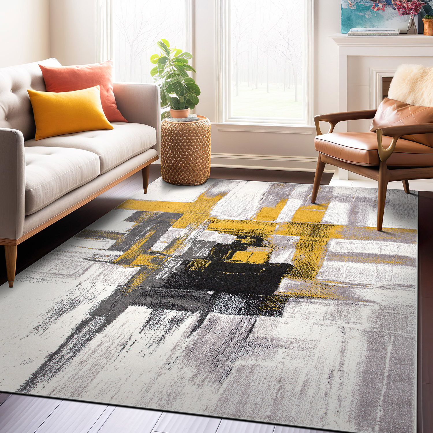 Doucette Abstract Ivory/Gold/Gray Area Rug