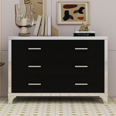 6 Drawer Dresser High Gloss Dresser With Golden Metal Handles