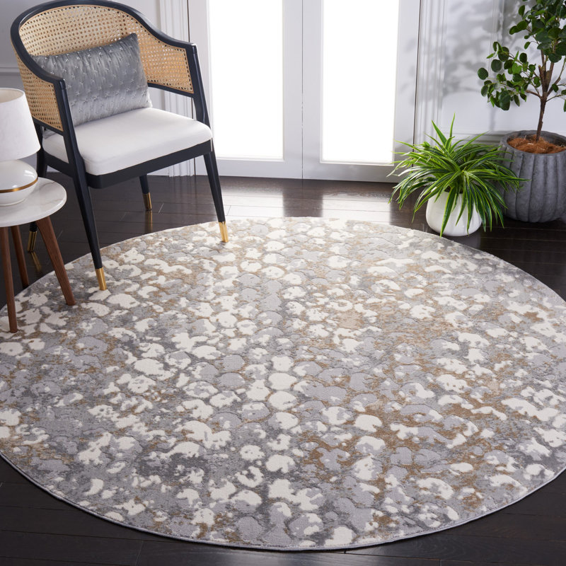 Esterley Abstract Area Rug in Ivory/Gray, Round 6'7"