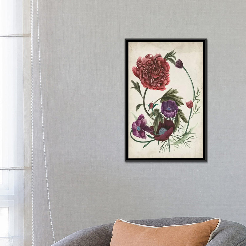 «Antique Peony I», impression sur toile, H 26 po x l 18 po x P 1,5 po, Toile encadrée noire