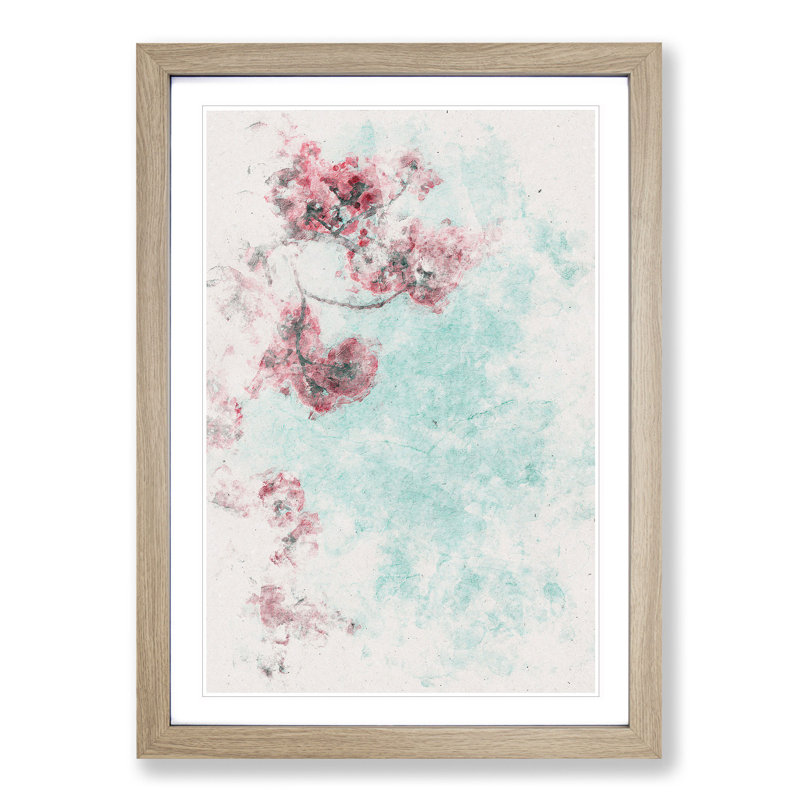 Cherry Blossom Tree Branches - Picture Frame Painting Print on MDF, 33cm H x 24cm W x 2cm D, Oak Framed