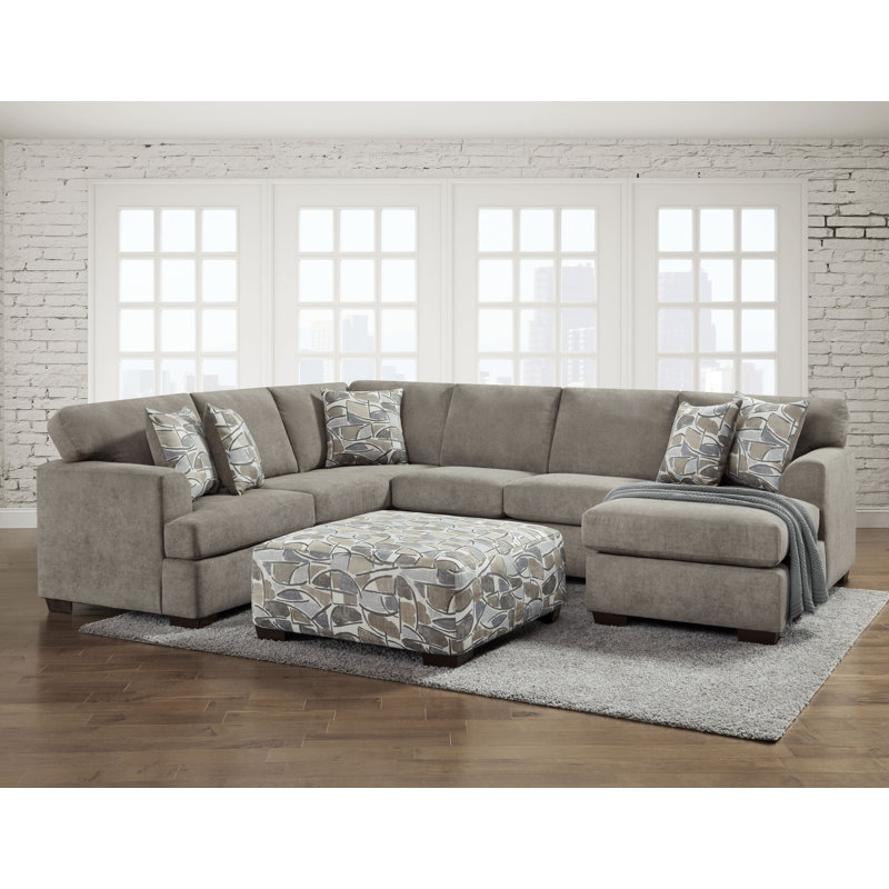 130" Wide Right Hand Facing Corner Sectional, Taupe Polyester Blend