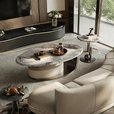 Oval supercrystalline stone coffee table