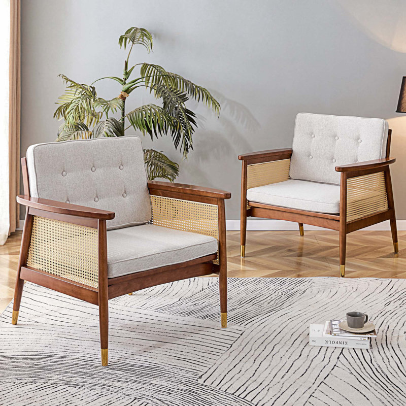 Chaise avec accoudoirs rembourrée Joharis, Velours noyer