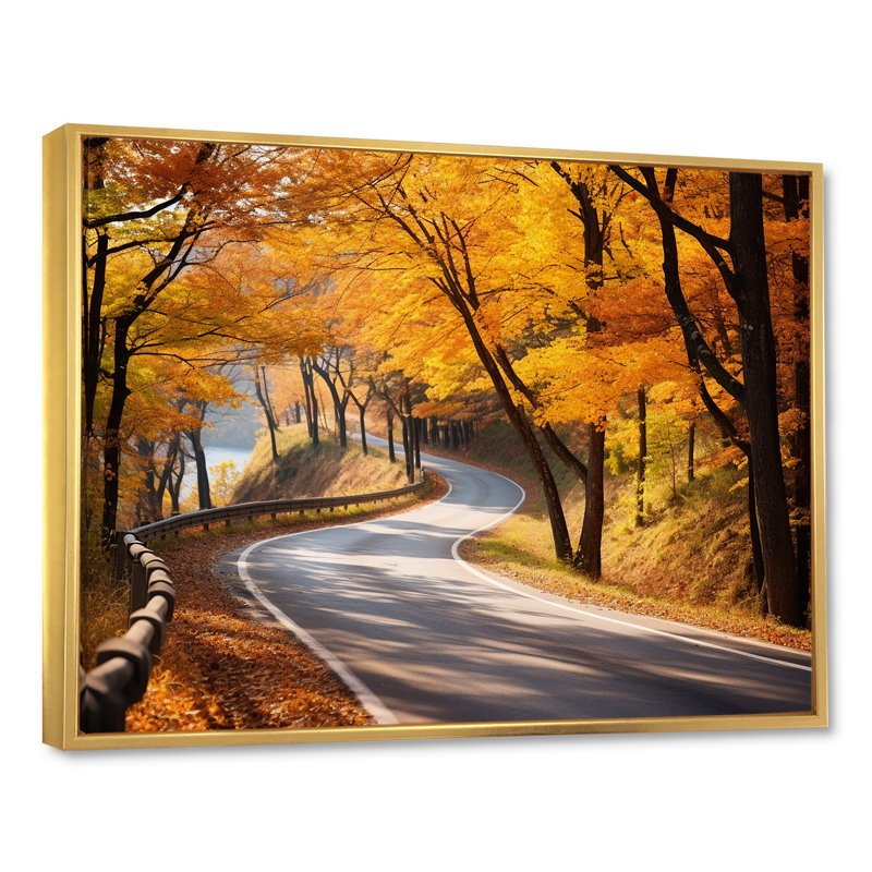 «Golden Road Into The Autumn Forest IV - Road», art mural, Cadre flottant doré, H 30 po x l 40 po x P 1,5 po