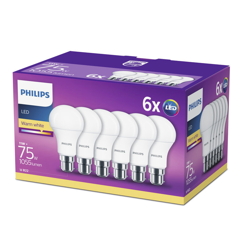 Philips LED Frosted B22 Bayonet Cap Warm White, 11