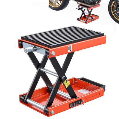 Élévateur à motocyclette, cric à ciseaux de 1500 lb avec plateforme large et goupille de verrouillage, support à manivelle de grue centrale de 4,13 po à 13,77 po, cric en acier pour vélos de rue, motos de croisières, motos de randonnée