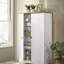 Armoire de rangement blanche 35 po avec finition chêne et panneau à lattes encadrées (armoire)