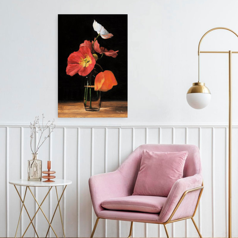 Art contemporain coquelicot, H 24 po x l 16 po