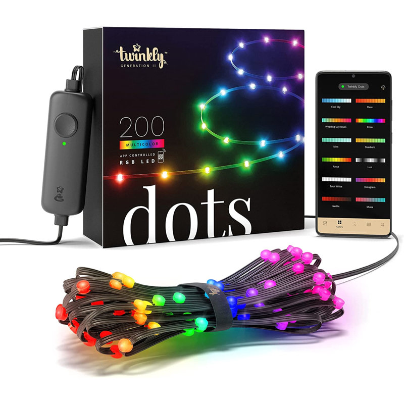 Twinkly Smart Decoration 200 Multicolor LED App Controlled Dots Lights, Black