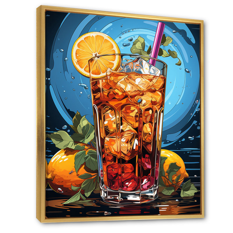 Spiritueux boisson III - décoration murale cocktails, H 40 po x l 30 po x P 1,5 po, Cadre flottant doré