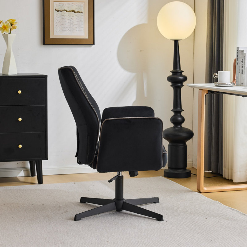28.5“ W Velvet Dovetail Swivel Office Chair, Black
