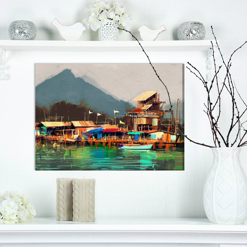 « old fish village », reproduction sur toile tendue, H 20 po x l 20 po x P 1 po