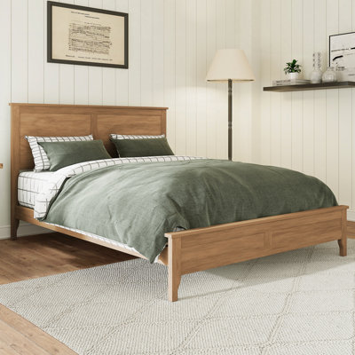 Base de lit en bois de pin blanc massif avec tête de lit, lit plateforme simple à profil bas avec rangement inférieur, pas de sommier tapissier et lattes en bois robustes, grand