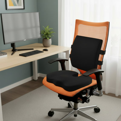 Black Adjustable Lumbar Support With Removable And Washable Memory Foam To Relieve Sciatica. Suitable For Cars, Travel, And Wheelchairs.