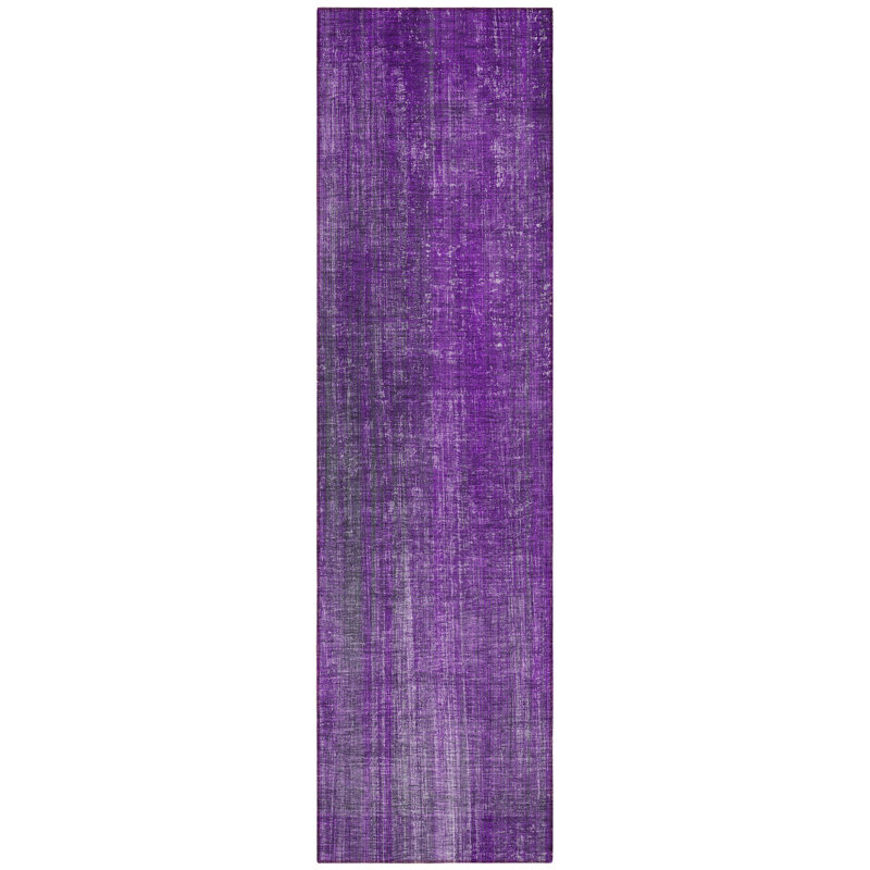 8' Runner Purple Striped Washable Non Skid Indoor Outdoor Runner Rug