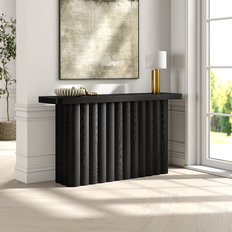Console rectangulaire cannelée large de 55 po Olie, Grain noir