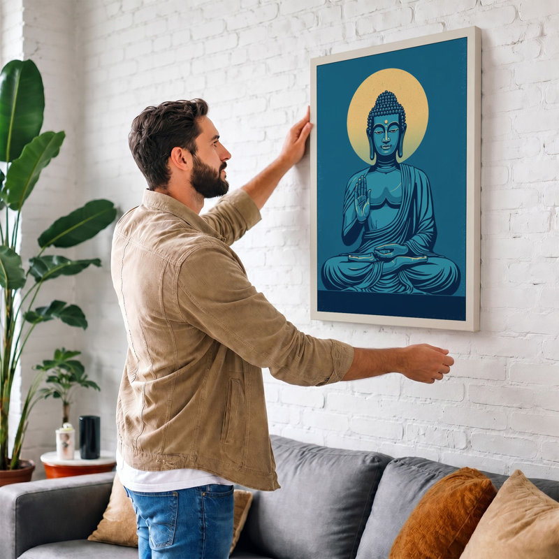 Meditation Buddha Japandi - Wrapped Canvas, 18x12 - 45.7 x 30.5 cm, Taupe Border