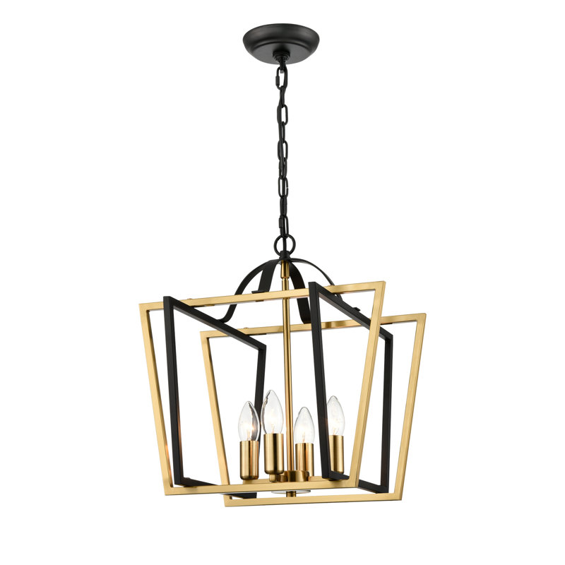 Ballville 4 - Light Caged Pendant, 23.6cm H x 16cm W x 16cm D, Matte Black/Brass