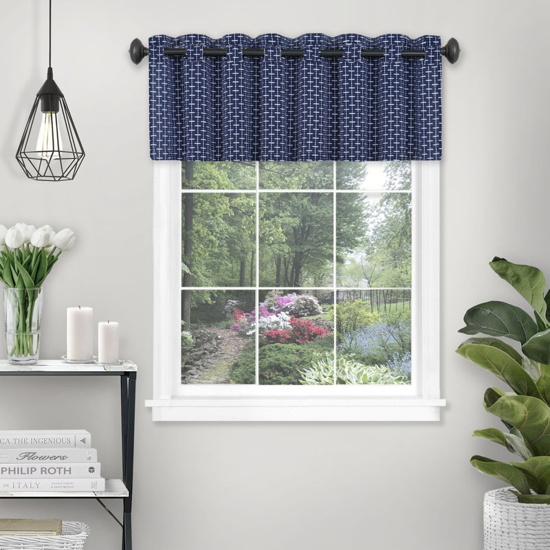 Marynell No Pattern And Not Solid Color Ruffled Window Valance, Navy