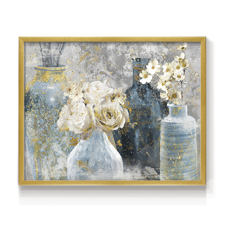 Vessels and Blooms Blues - Reproduction encadrée - Restickable