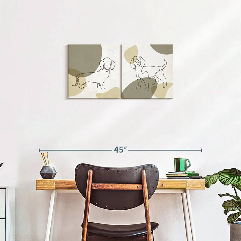 " One Line Dogs Multi Piece Canvas Print " 2 - Pieces, 15" H x 31" W x 1.25" D