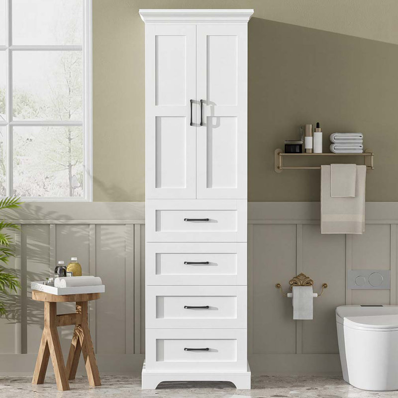 Armoire de salle de bain 71,6 po avec 2 portes à charnières, 3 tiroirs (dont 1 tiroir profond) et tablettes réglables