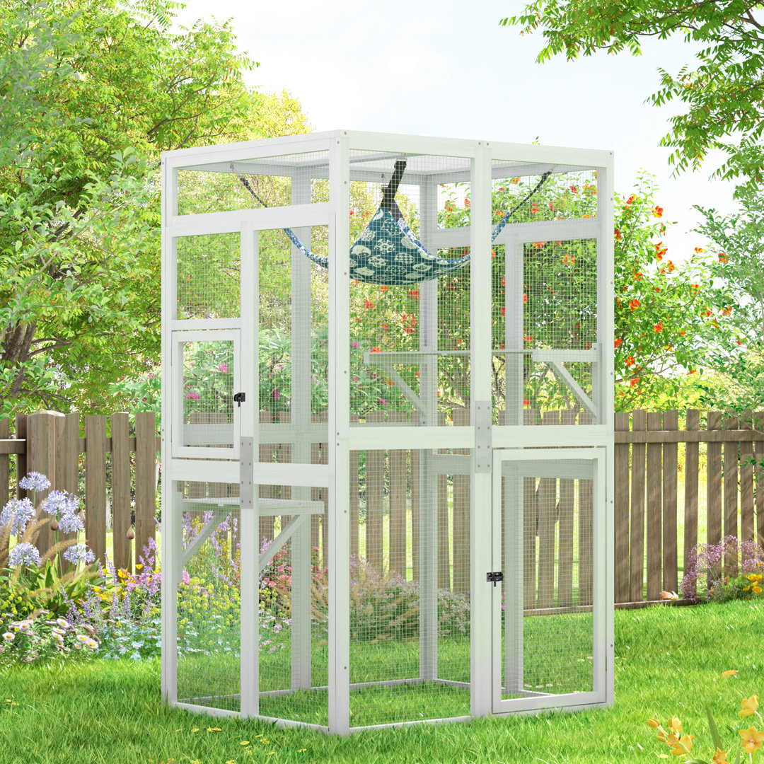 Free Standing Catio Outdoor Cat Enclosure,Cattery Outdoor/Indoor for cats, Wooden Cat House Shelter, Kitty Cage with 3 Platforms for Patio Indoor,Acco
