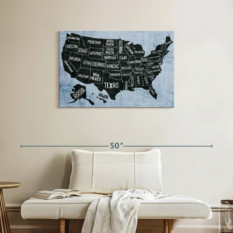 Keiri BW States USA Map, 24" H x 36" W