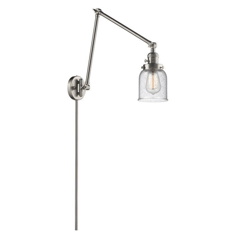 Norberto Swing Arm Sconce, Brushed Satin Nickel, Seedy, 60 Watt Vintage Incandescent Bulb