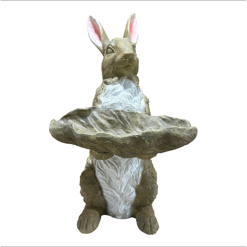 Ornement en forme de lapin en magnésium tenant un lapin de jardin peint à la main