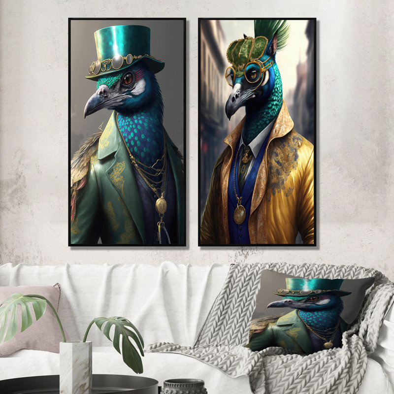 Ensemble d'impressions 2 pièces - Peacock Gangster in NYC, H 40 po x l 40 po, Cadre noir