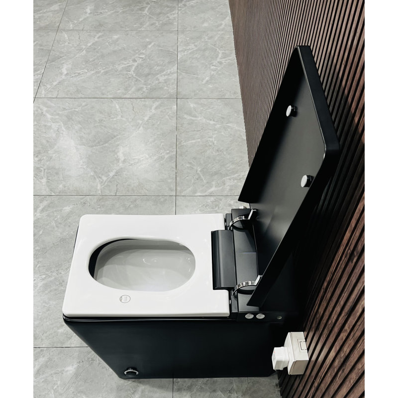 Square Smart Toilet With Builtin Tank For Modern Bathroom, Remote Control, Tankless Bidet Toilet With Foot Touching Lid Opening, Auto Flush, Heated Seat, LED Digital Display, User Memory