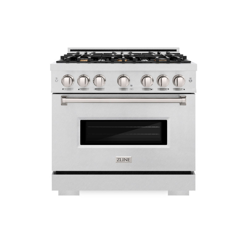 ZLINE Autograph Edition 36 in. 5.2 cu. ft. Classic Dual Fuel Range with 6 Burner Gas Cooktop and Electric Convection Oven in Stainless Steel with Accents