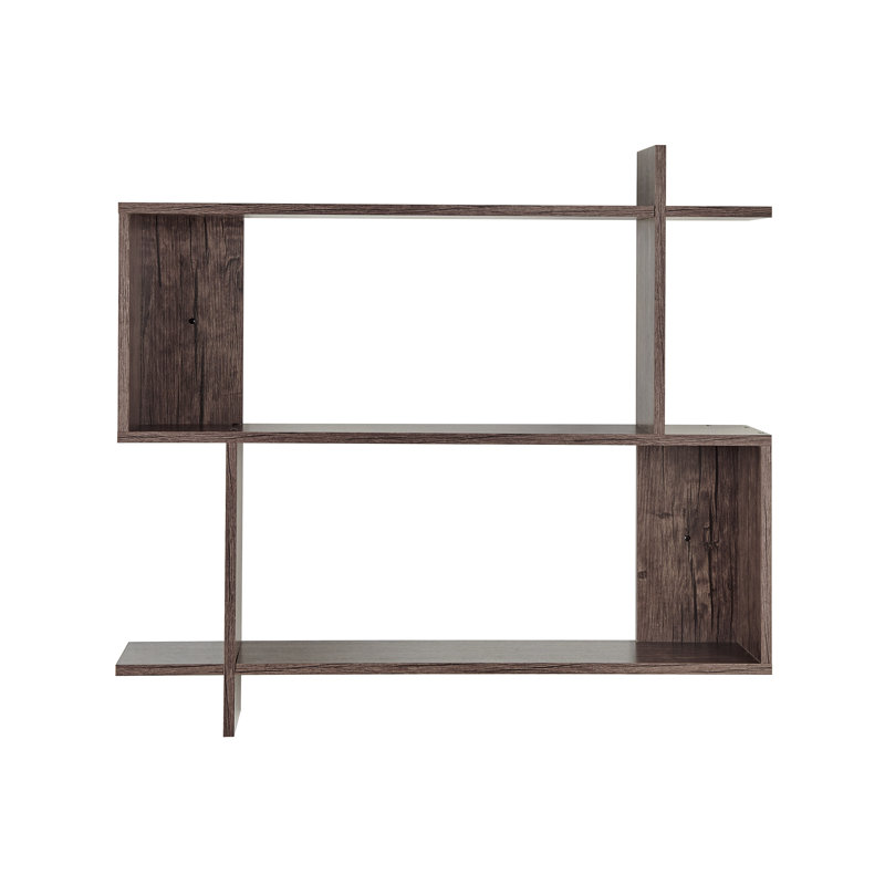 Batravil Floating Geometric Kilter Three-Level Square Accent Shelf, Brown