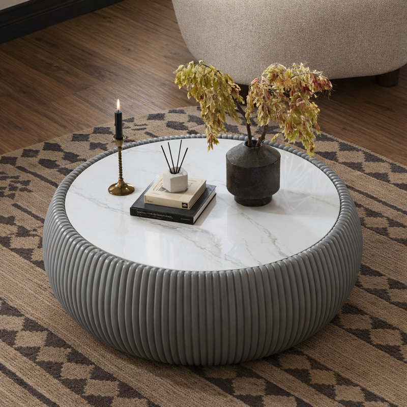 Table basse hybride en cuir et marbre, Gris