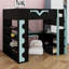 Lit mezzanine multifonctionnel avec bureau, lumières RVB, plateau à clavier et rangement, lit de jeu avec prise de courant, panneau perforé et tablettes-1641071418