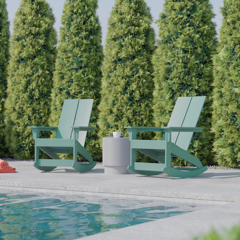 Balasi Indoor/Outdoor Modern 2-Slat Adirondack Poly Resin Rockers, Sea Foam