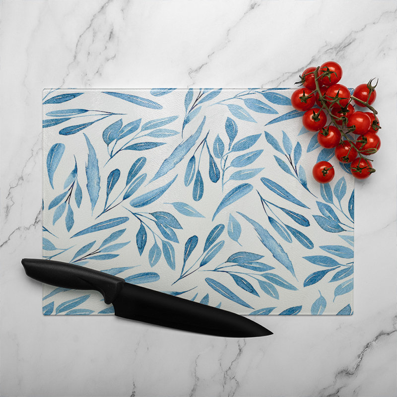 Watercolour Branches With Leaves Glass Chopping Board
