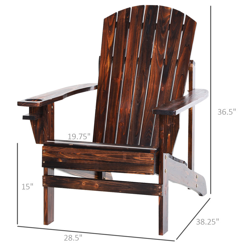Patio Lawn Wooden Chair - Brown, , Cup Holder, For Deck, Garden, Backyard, Fire Pit Robustness Rustic Brown Weather With Holder Outdoor Merriment In Patio,
